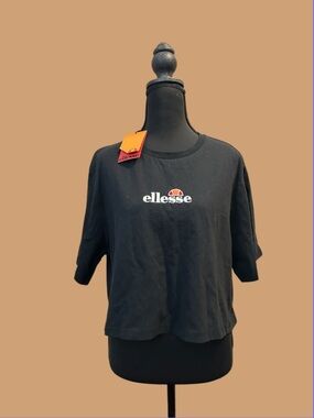 Ellesse Black Cropped Logo Tee with Orange Accent